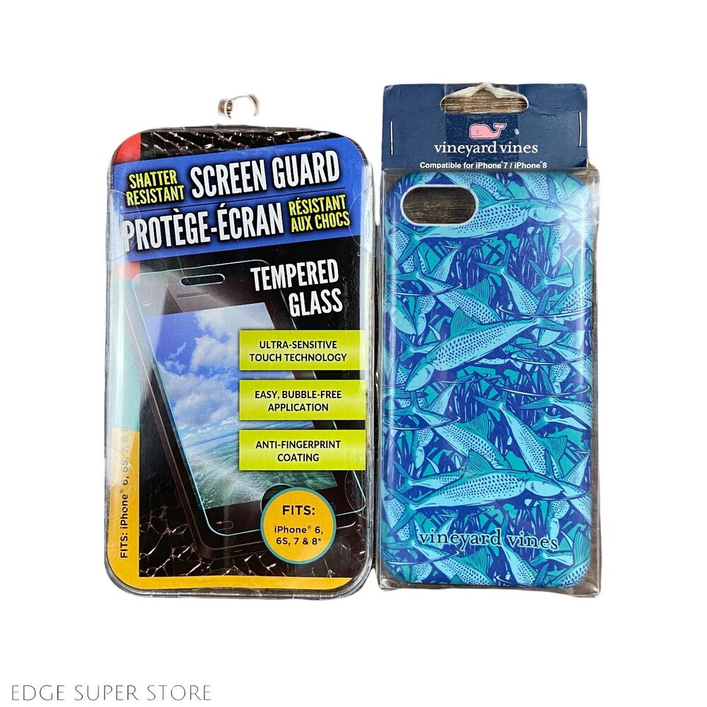 Vineyard Vines Blue iPhone 7 Plastic Hard Case & Tempered Glass Screen Protector